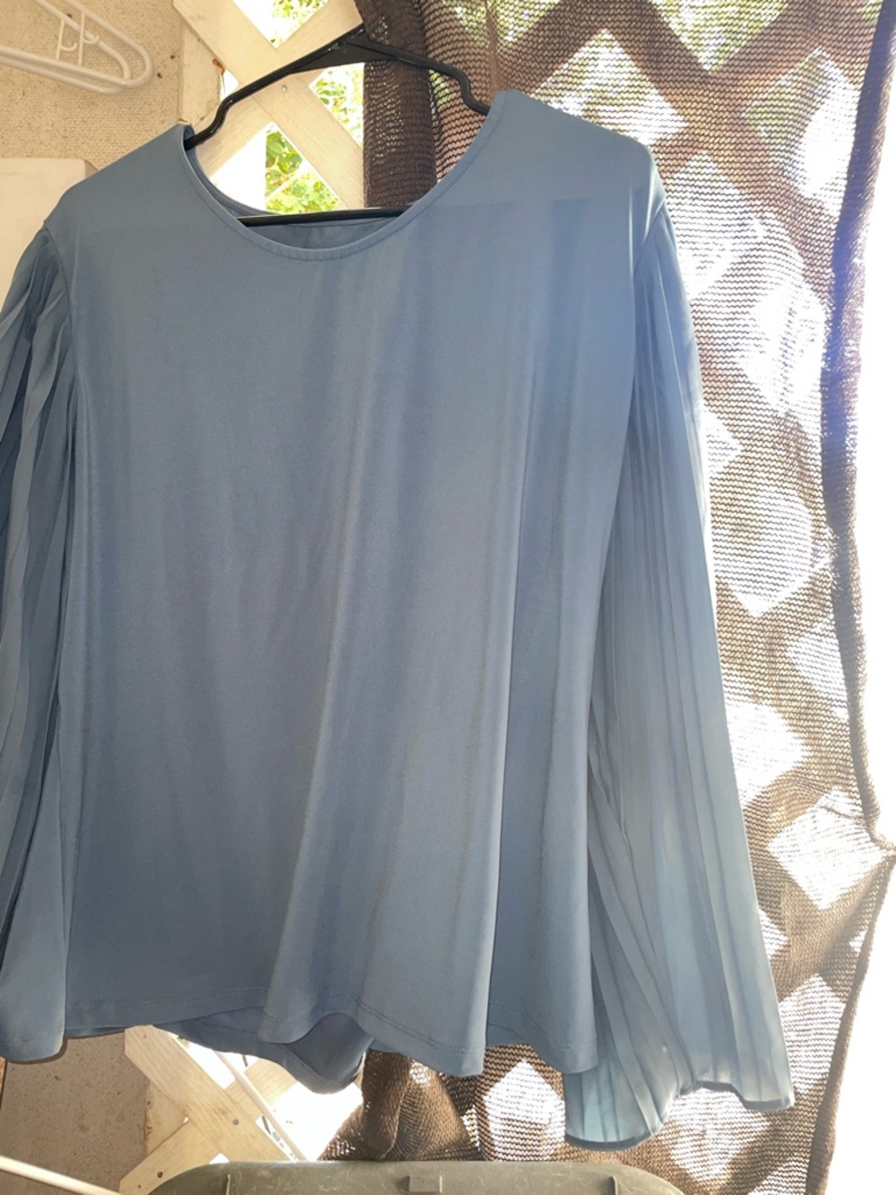 Light Blue Pleated-Sleeve Women’s Blouse and one black same style